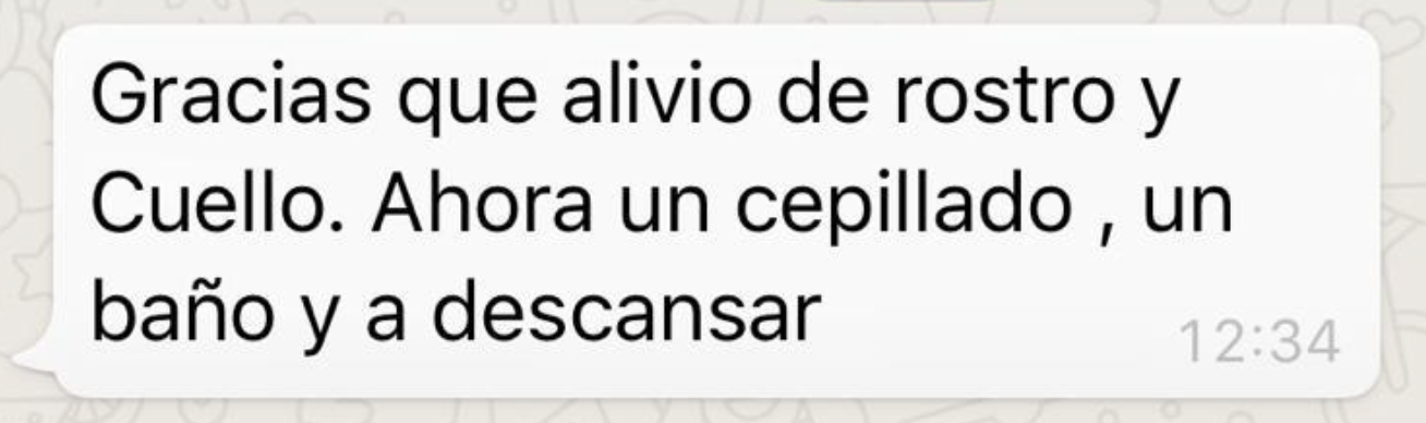 Mensaje sobre alivio en rostro y cuello tras practicar un ejercicio