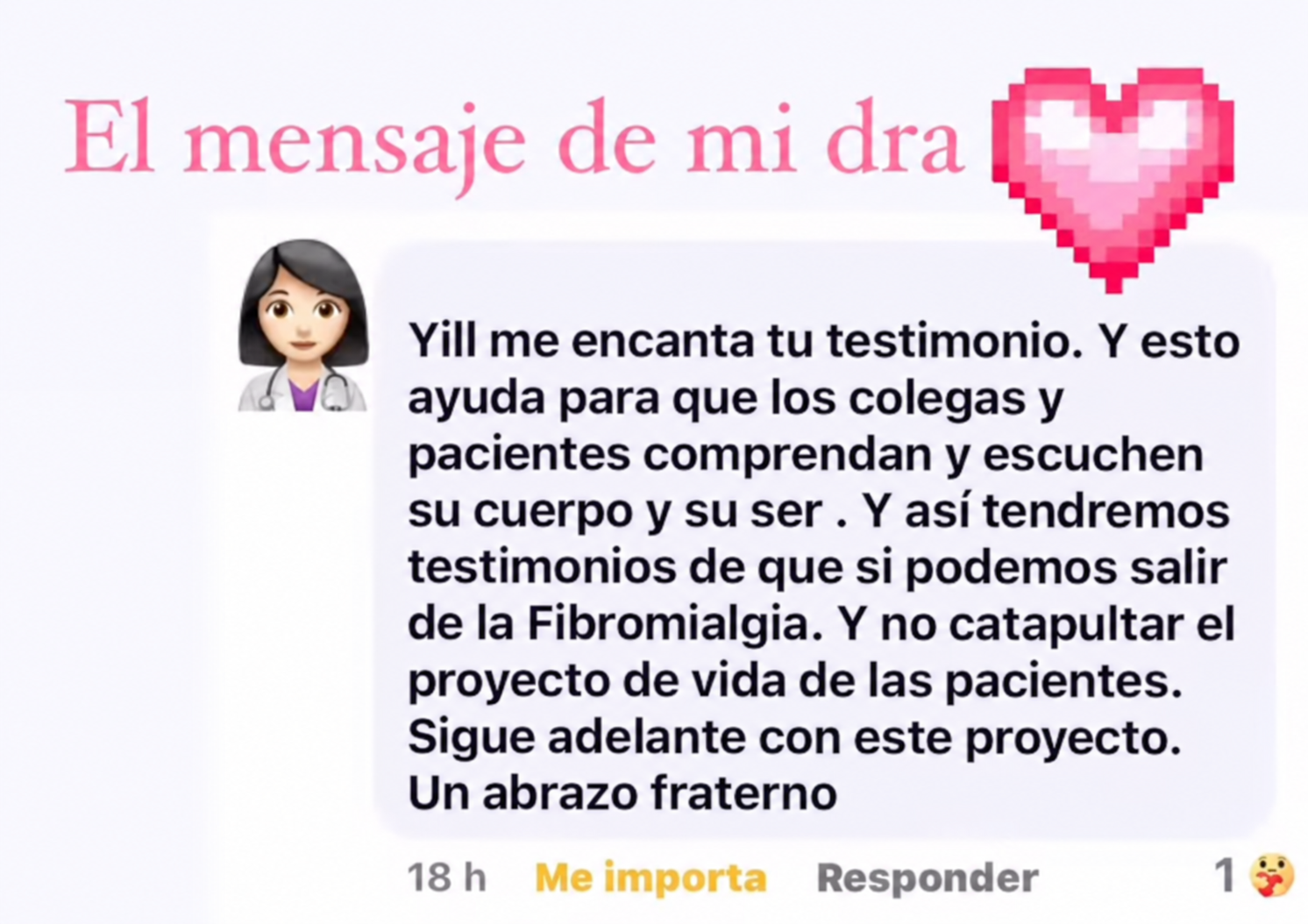 Mensaje de una médica acerca del testimonio personal de Yill