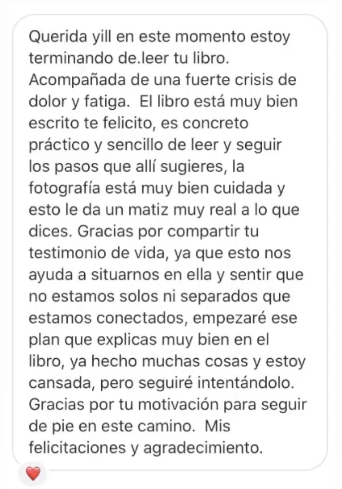 Mensaje de una lectora sobre el libro testimonial de Yill