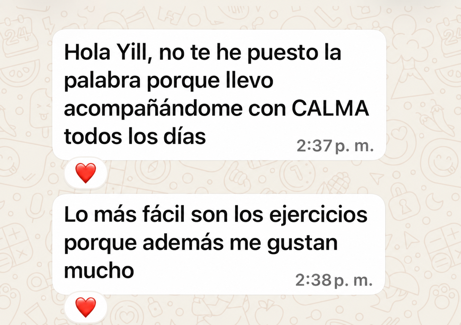 Mensaje sobre acompañarse con calma y disfrutar de los ejercicios
